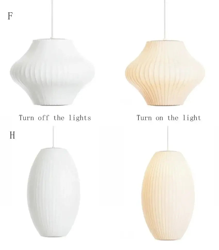 DecorBites™ silk led pendant lamp in white and beige ribbed paper with modern organic design for stylish lighting