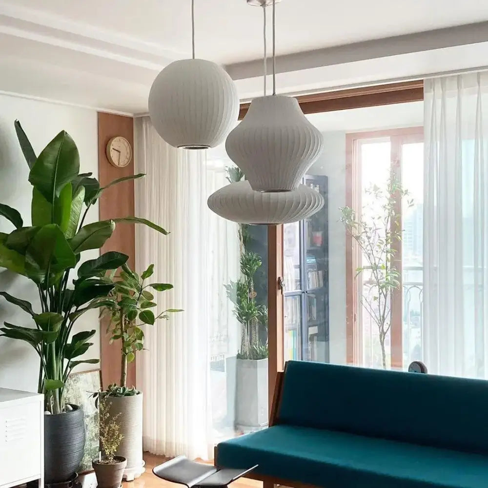 White ribbed decorbites silk led pendant lamp with modern sculptural design for stylish interior lighting