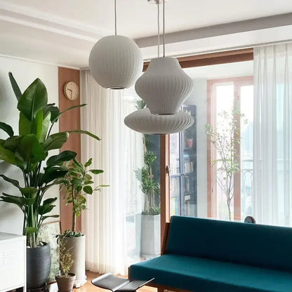 White ribbed decorbites silk led pendant lamp with modern sculptural design for stylish interior lighting
