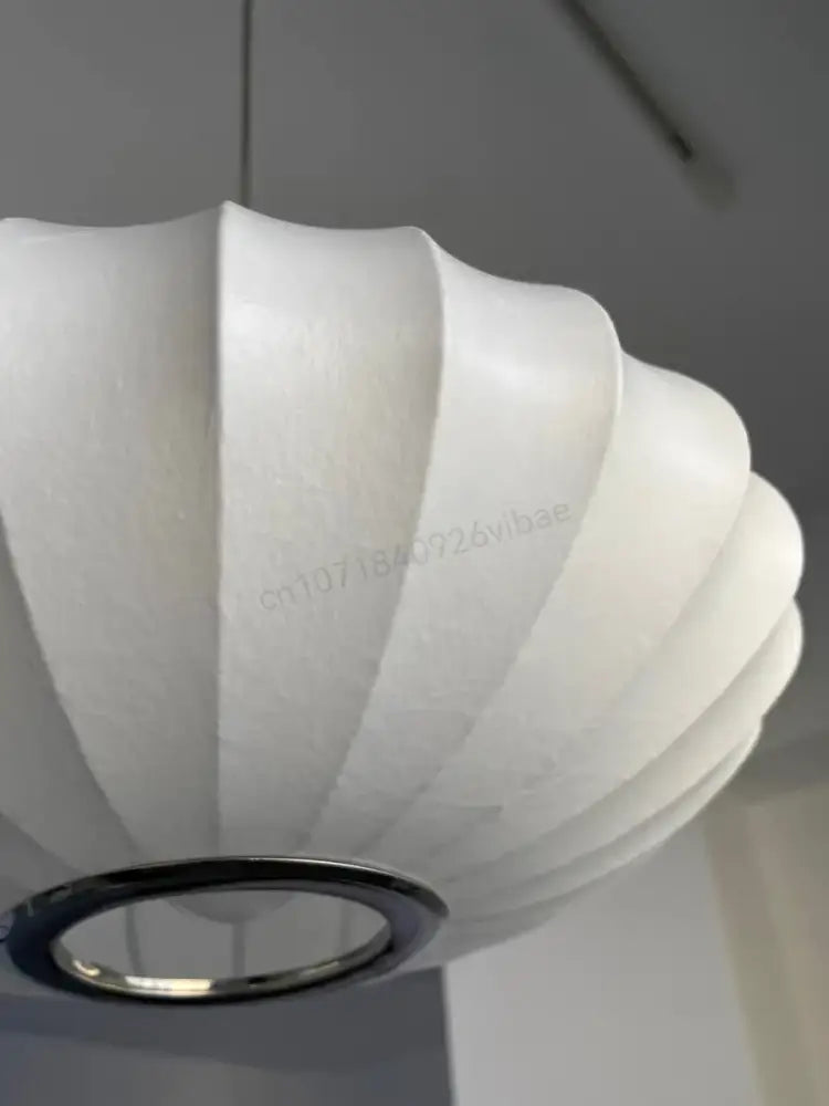 DecorBites™ silk led pendant lamp with white pleated paper shade and sleek chrome ring for modern lighting