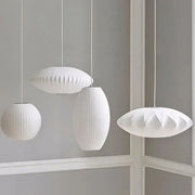 White ribbed silk led pendant lamp by decorbites with modern geometric design for stylish interior lighting