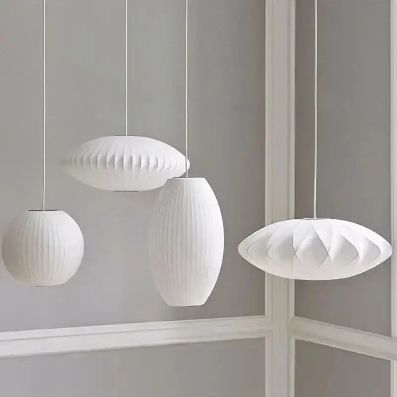 White ribbed silk led pendant lamp by decorbites with modern geometric design for stylish interior lighting