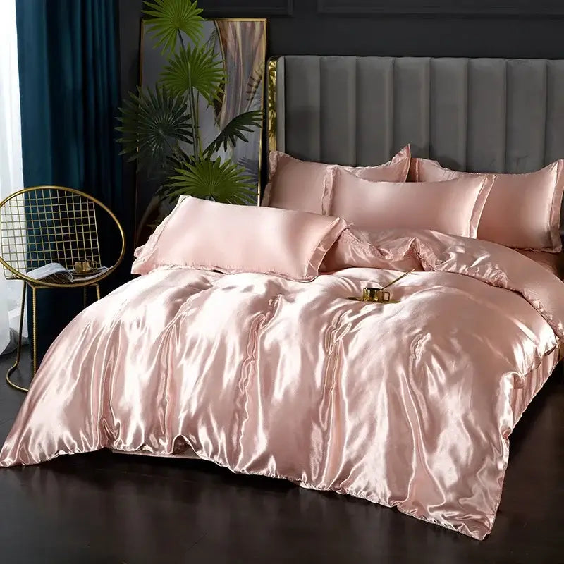 Luxurious rose gold satin 3 pcs duvet cover bedding set from decorbites silk luxury collection with smooth glossy finish
