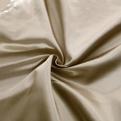 Beige satin duvet cover from decorbites silk luxury bedding set with smooth glossy finish and subtle sheen in solid color