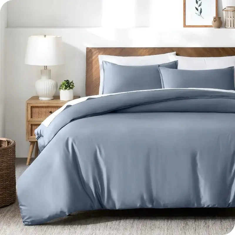 Decorbites silky cooling blue satin duvet cover set with matching pillowcases available in full queen king sizes
