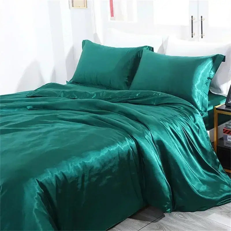 Emerald green satin duvet cover bedding set with glossy luxurious finish decorbites silky mulberry silk queen king size pcs