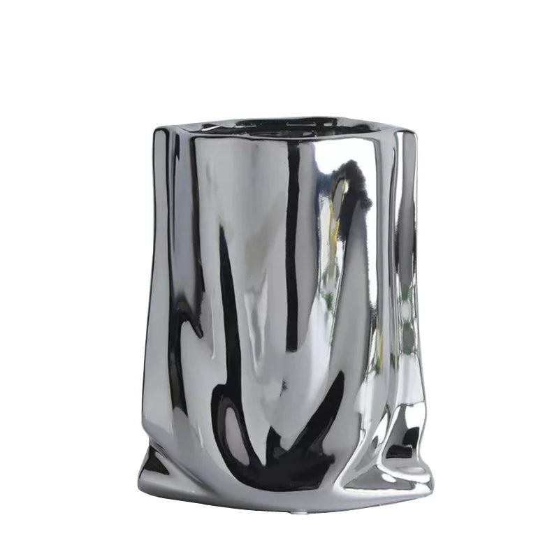 Silver Ruffled Ceramic Flower Vase - Vase