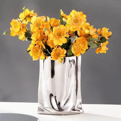 Silver Ruffled Ceramic Flower Vase - Vase