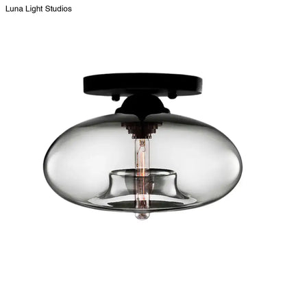 Decorbites™ simple style glass oval flush mount lamp with smoked glass and black metal flush mount ceiling fixture