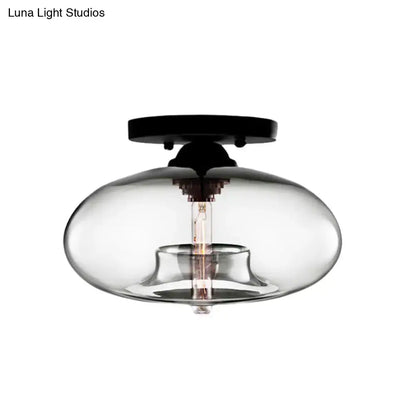 Decorbites simple style glass oval flush mount lamp with black metal base smoky glass oval flush mount fixture