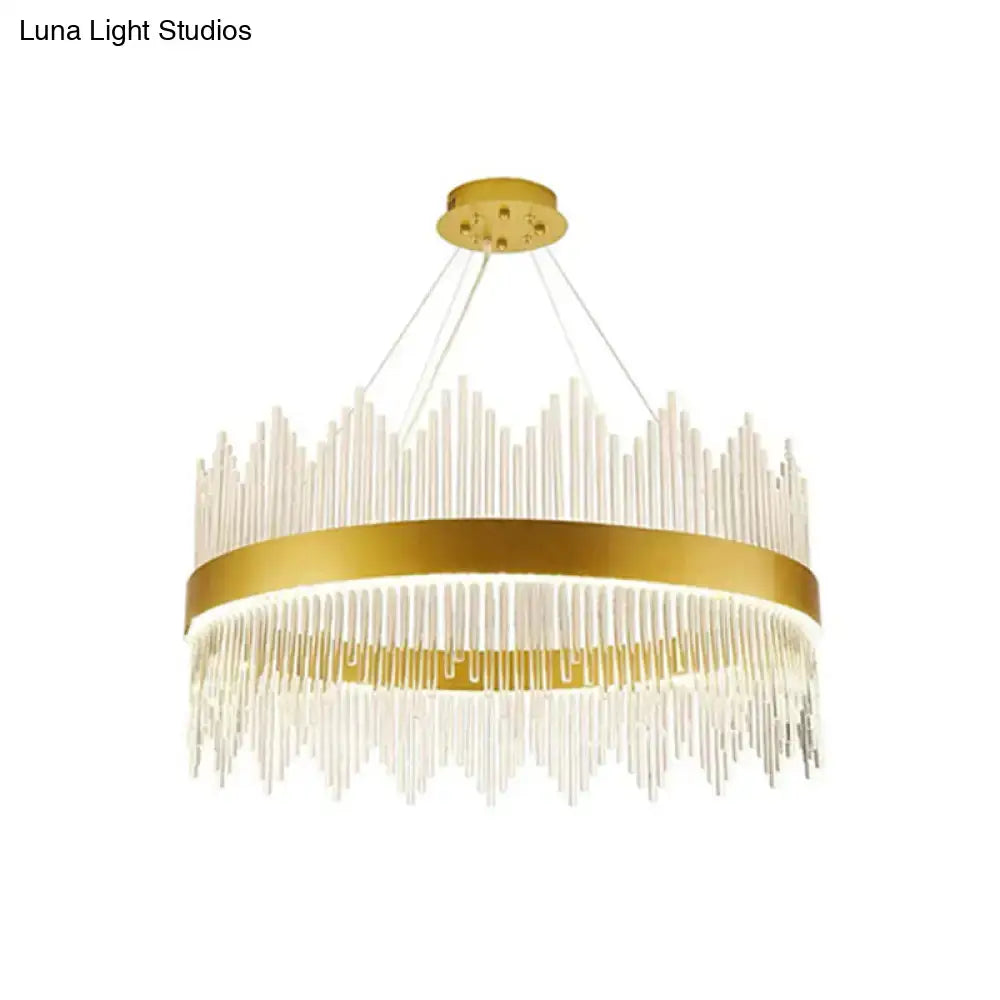 Gold-toned decorbites™ simplicity crystal pendant light with clear glass rods and illuminated ring band for living room
