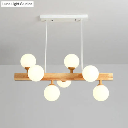 DecorBites Simplicity 7 head wood chandelier with frosted opal glass globes and e26 e27 sockets for dining room use