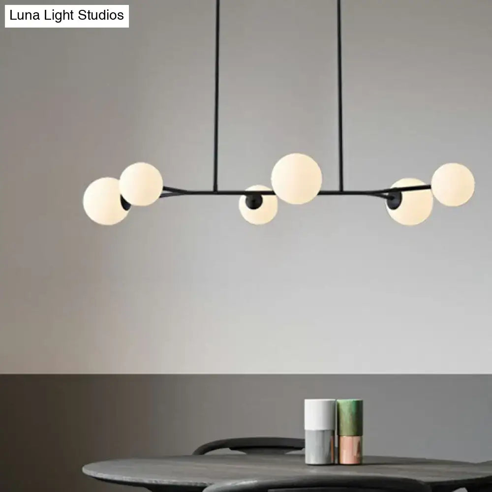 DecorBites™ simplicity molecular island ceiling light with black metal frame and six opal glass frosted globe bulbs for dining rooms