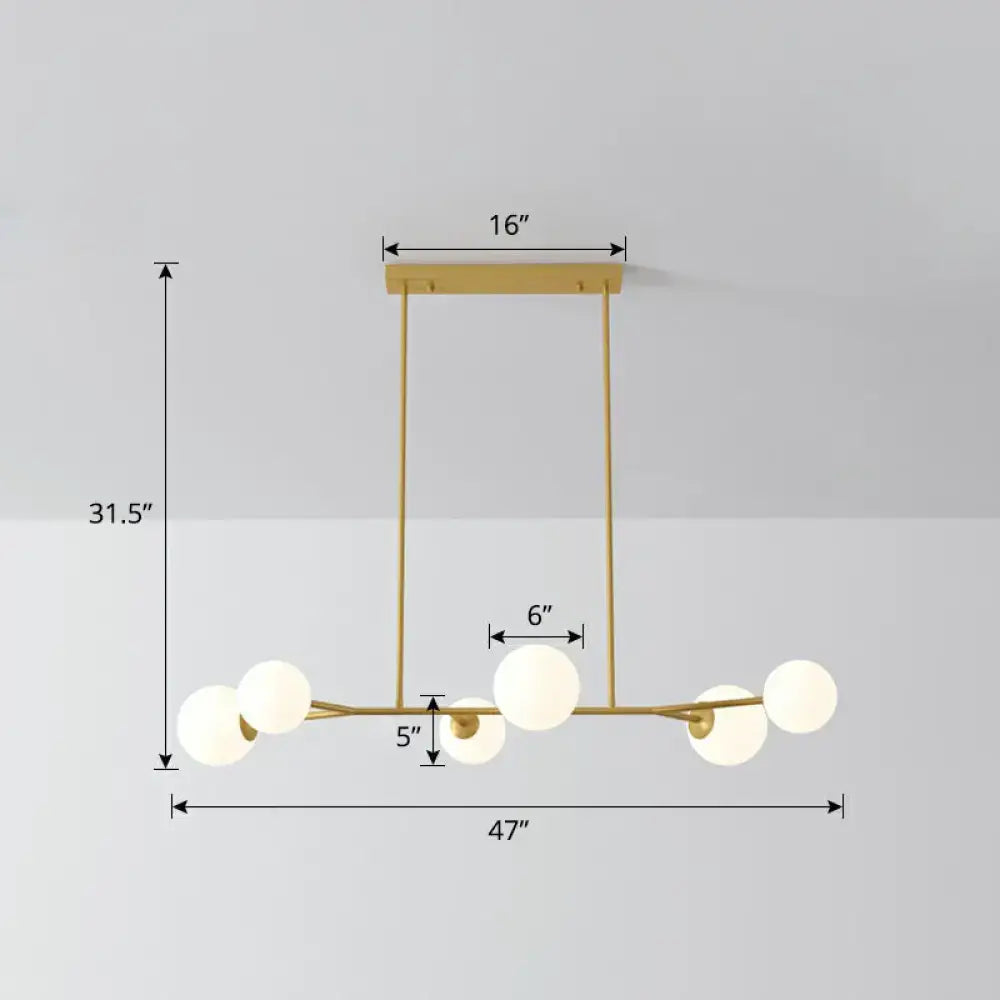 Gold-toned decorbites™ simplicity opal glass molecular island ceiling pendant light with five frosted glass globe bulbs