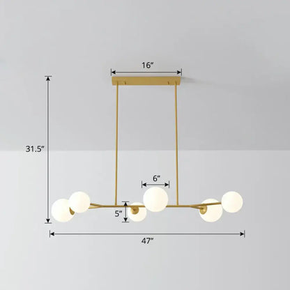 Gold-toned decorbites™ simplicity opal glass molecular island ceiling pendant light with five frosted glass globe bulbs
