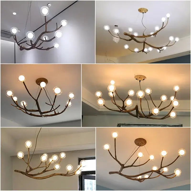 Antique bronze iron tree branch chandelier with frosted glass globe bulbs from decorbites simulation collection