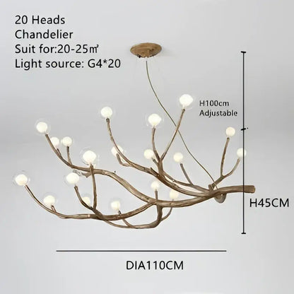 Bronze-colored DecorBites™ iron tree branch chandelier with frosted glass globe lights for elegant indoor decor