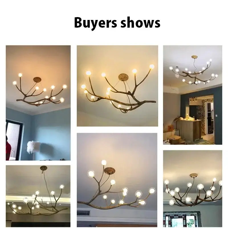 Bronze-colored simulation iron tree branch chandelier with frosted glass globe lights by decorbites