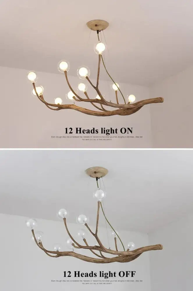 Decorbites™ simulation iron tree branch bubble chandelier featuring 12 exposed bulb lights on rustic wood branches