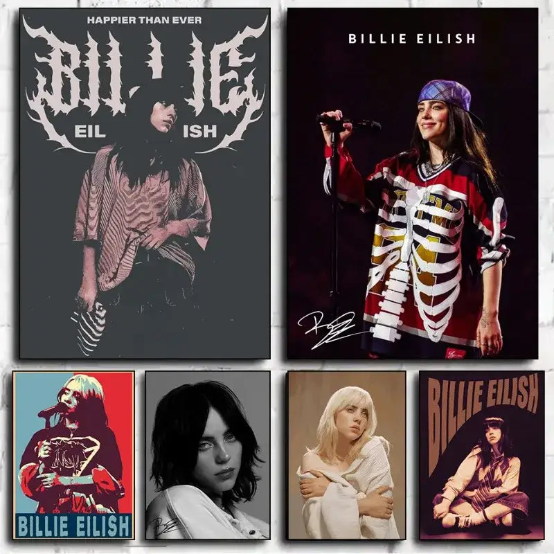 Billie eilish canvas art print featuring singer b-billies in red and black hockey jersey with purple bandana for home decor