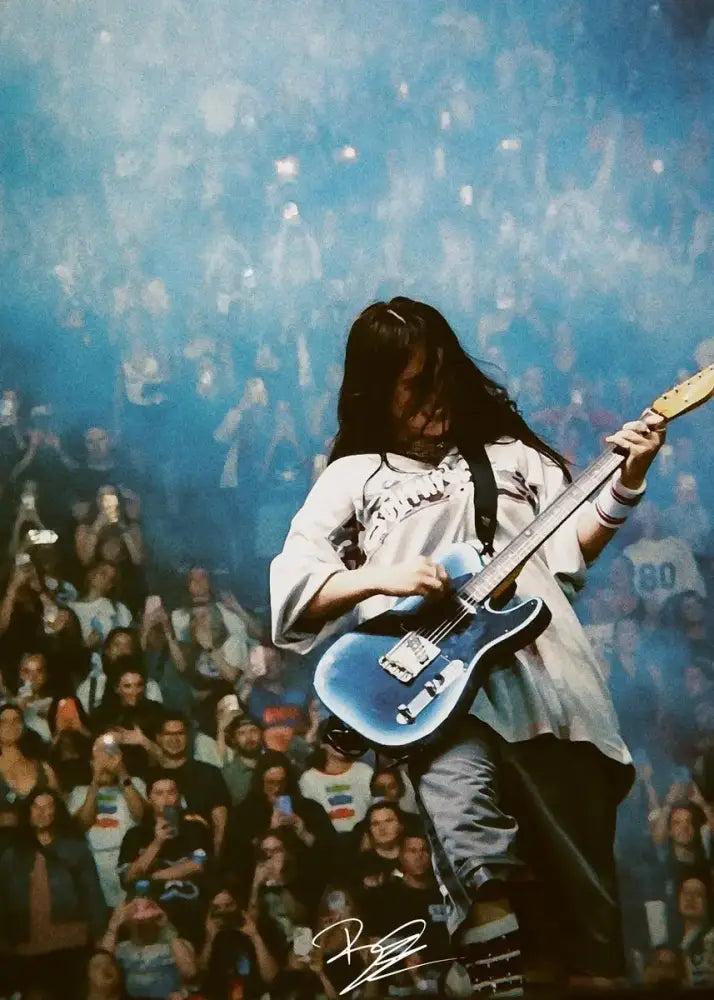 Decorbites™ singer b-billies canvas art print featuring a blue electric guitar with glossy finish and black pickguard