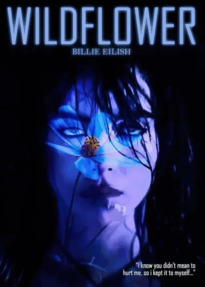 Blue-toned canvas art print of singer b-billies wildflower with glowing lighting and flower detail for home decor