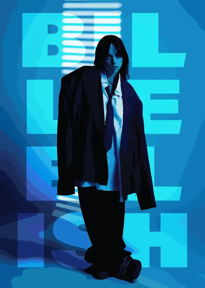 Stylized canvas art print featuring a person in an oversized black blazer and dark tie for home decor by singer b-billies