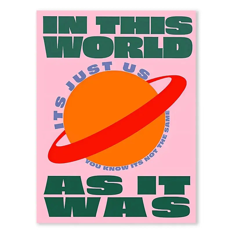 Pink decorbites™ singer harris styles lyrics art poster featuring an orange planet with red ring and bold green blue text