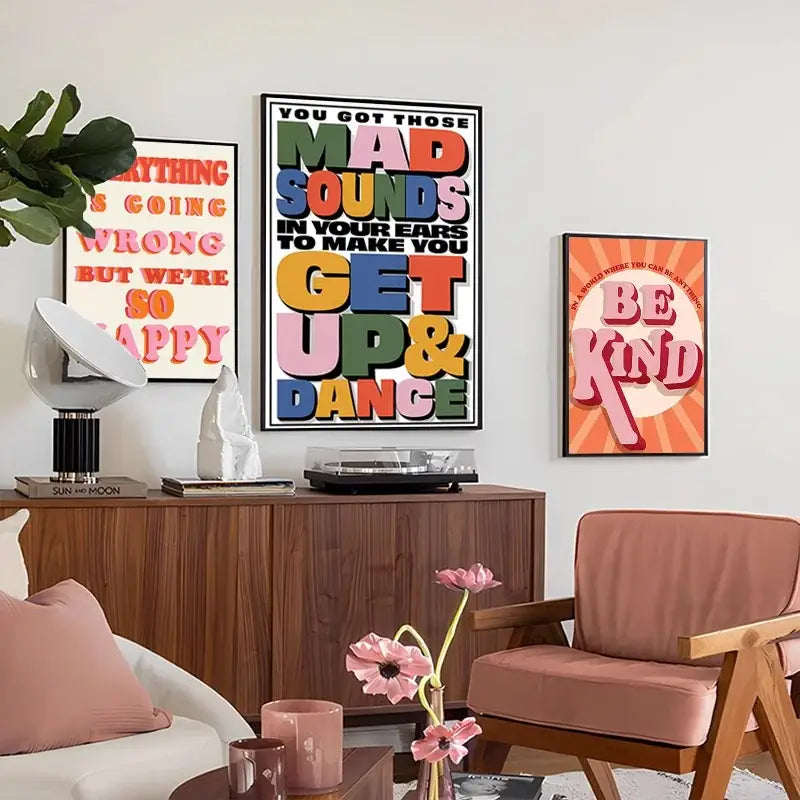 Vibrant multicolored decorbites™ harris styles lyrics art poster with bold playful typography on white wall