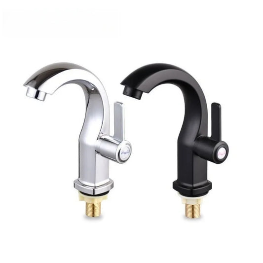Two DecorBites™ single lever deck mounted water purifier faucets in chrome and matte black with curved spouts and handles
