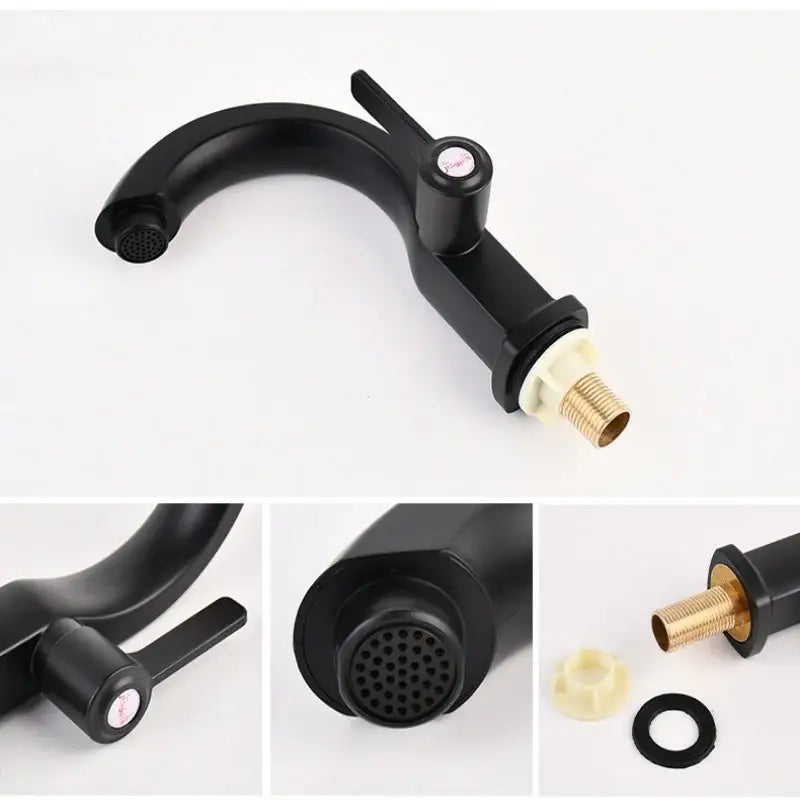 Black matte single lever deck mounted water purifier faucet with curved spout and brass threaded connection by DecorBites