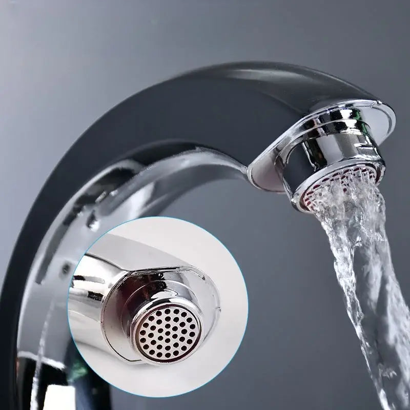 Modern chrome-finished decorbites single lever deck mounted water purifier faucet with sleek curved design and spray nozzle