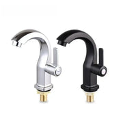 Two DecorBites™ single lever deck mounted water purifier faucets in chrome and matte black with curved spouts and handles