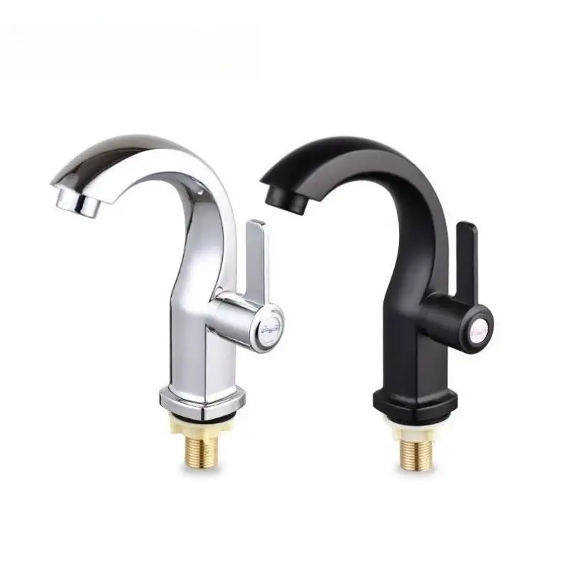 Two DecorBites™ single lever deck mounted water purifier faucets in chrome and matte black with curved spouts and handles