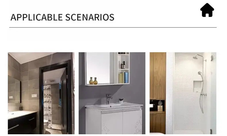 White bathroom vanity with mirrored cabinet doors featuring subtle floral accents and a single lever deck mounted water purifier faucet