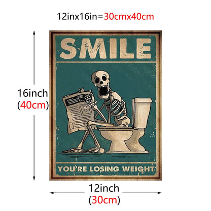 Skeleton Man Squatting Toilet Canvas Wall Art - Posters
