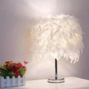 DecorBites™ sleek 1-head nightstand lamp with soft glowing white feather shade and chrome base table light