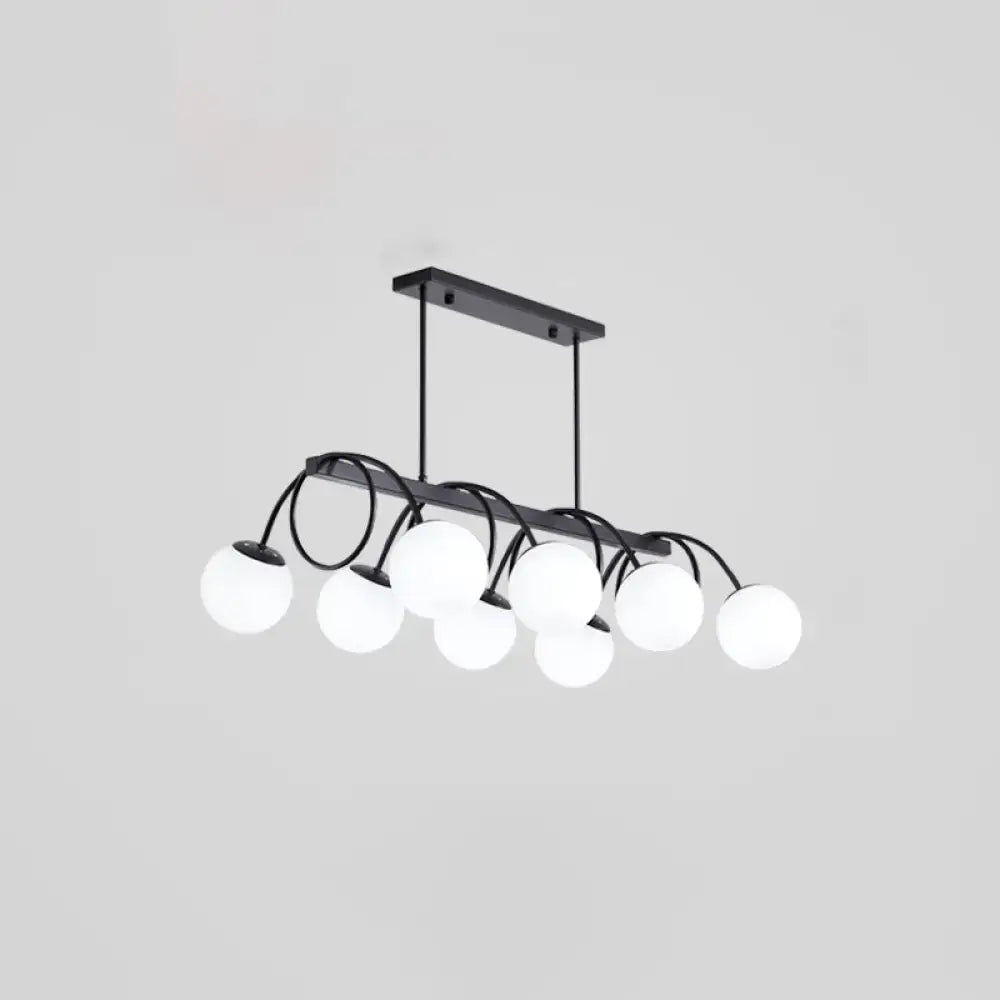Modern black metal chandelier with frosted glass globes for dining rooms compatible with 110v-120v 220v-240v bulb base