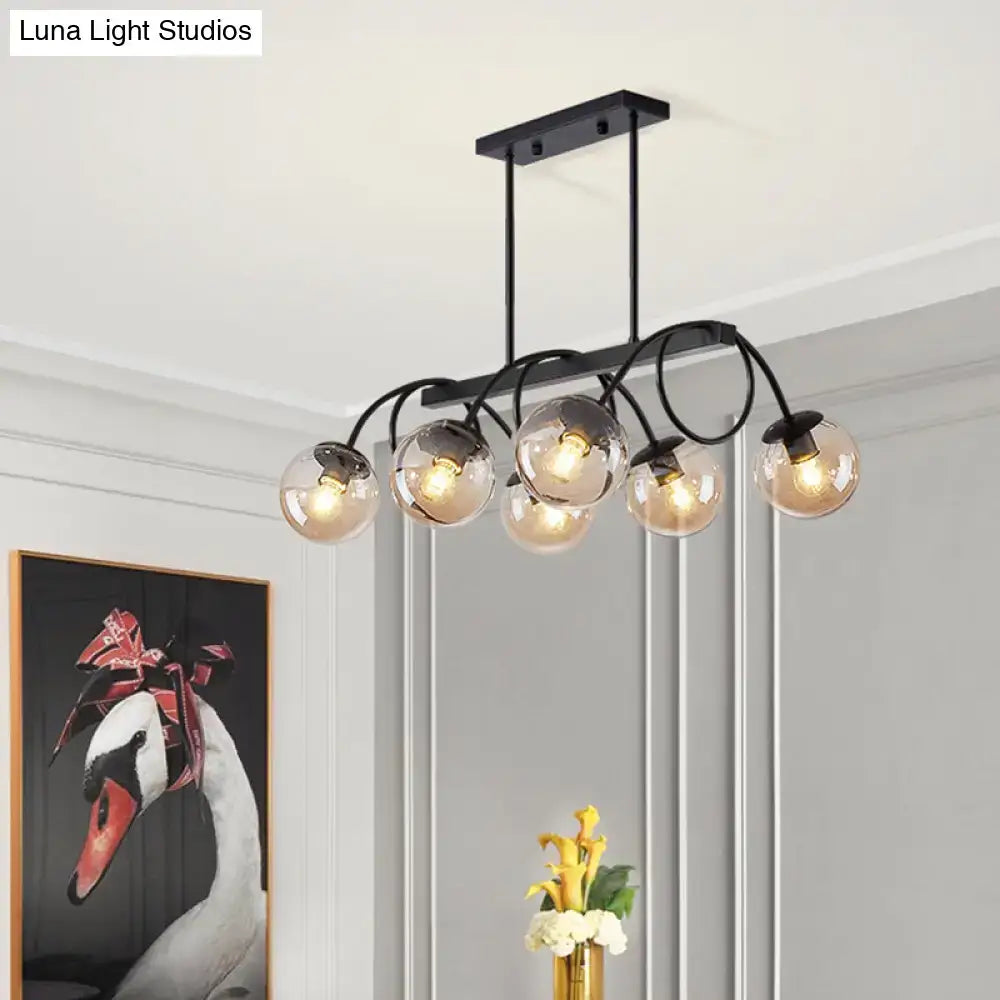 Decorbites™ sleek black metal chandelier with five glass globe shades compatible with 110v-120v 220v-240v bulb base