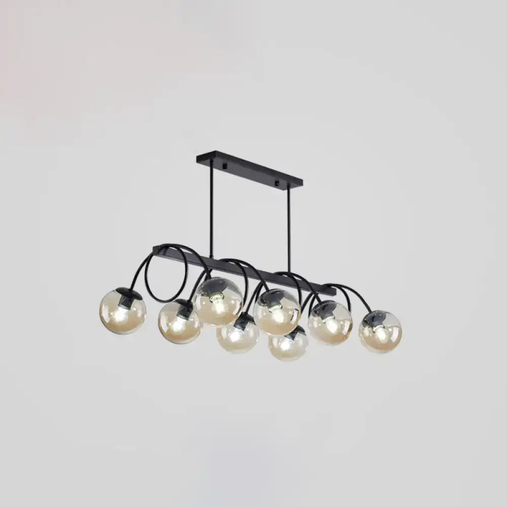 Modern black metal chandelier with eight glass bulbs featuring 110v-120v 220v-240v bulb base for dining rooms