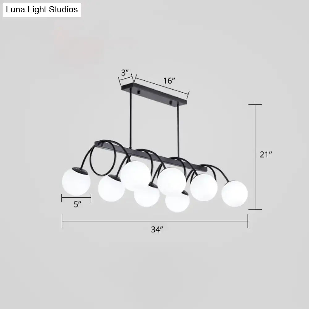 Modern black metal chandelier with frosted glass globes for dining rooms compatible with 110v-120v 220v-240v bulb base