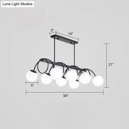 Modern black metal chandelier with frosted glass globes for dining rooms compatible with 110v-120v 220v-240v bulb base