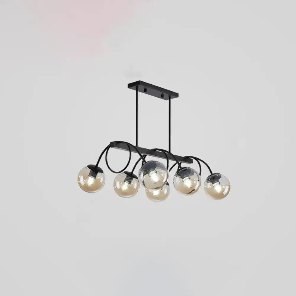 Modern black metal chandelier with five spherical glass globes for dining rooms compatible with 110v-120v 220v-240v bulb base