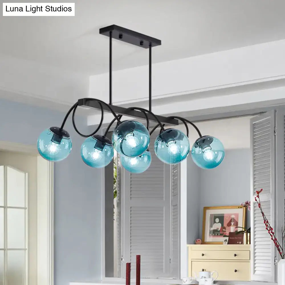 Decorbites sleek black glass sphere island light with blue globe pendant and black metal frame fits 110v-120v 220v-240v bulb base