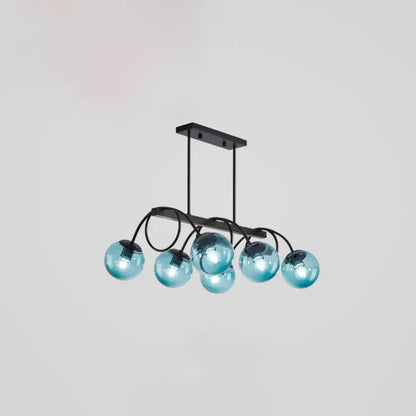 Decorbites sleek black glass sphere island light with six blue glass spheres and 220v-240v bulb base for dining rooms