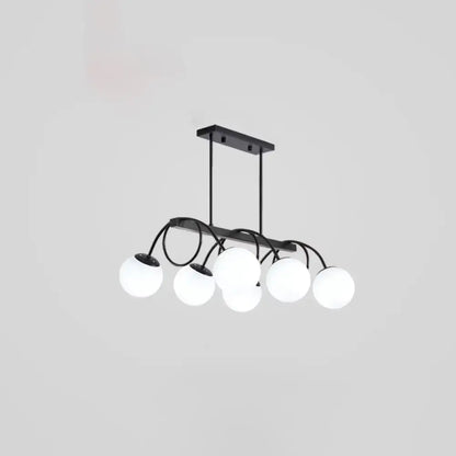 Modern black metal chandelier with five frosted glass globes for dining rooms compatible with 110v-120v 220v-240v bulb base