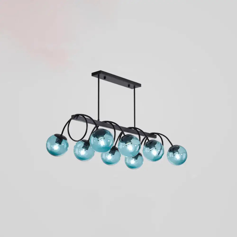 Decorbites sleek black glass sphere island light with nine blue glass spheres featuring 110v-120v 220v-240v bulb base