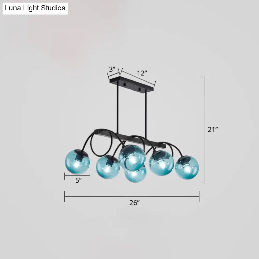 Decorbites sleek black glass sphere island light with five translucent blue glass spheres for modern dining rooms 110v-120v 220v-240v bulb base