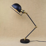 Decorbites sleek black metallic dome led table light with black matte finish brass accents and articulated arm 110v-120v