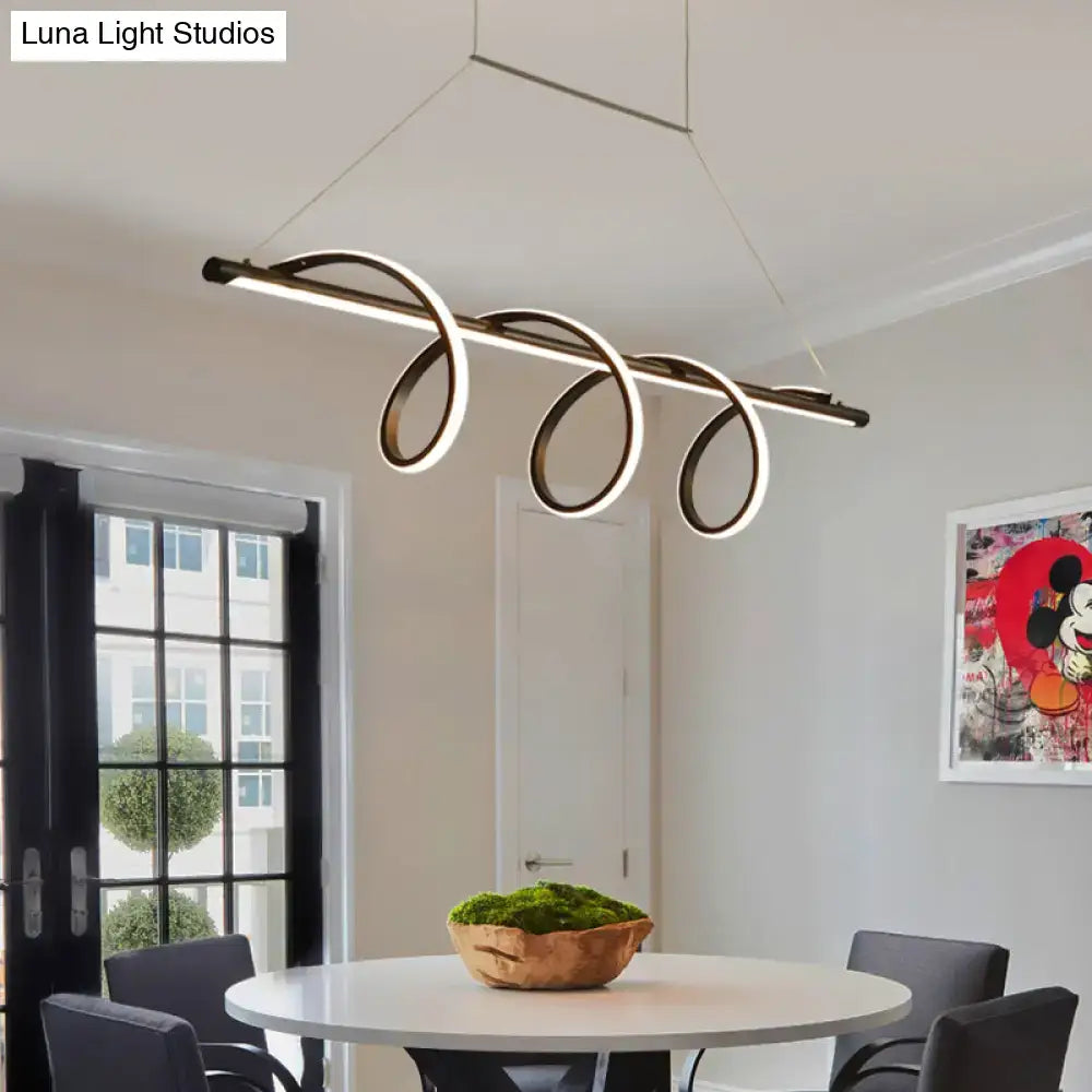 Decorbites sleek black spiral island led light with bronze finish and curved design for dining room maximum bulb wattage